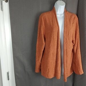 Eileen Fisher Woman Orange Silk Blend Textured Knit Open Cardigan Sweater 1X